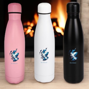 Botella de agua termo aislada de 500 ml con texto y contorno de Escocia, 14 colores disponibles (impresión UV)