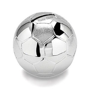 Personalised Engraved Silver-plated Football Bank Money Box Christening / Birthday Gift