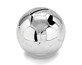 Gepersonaliseerde gegraveerde verzilverde spaarpot voetbalbank doop-/verjaardagscadeau