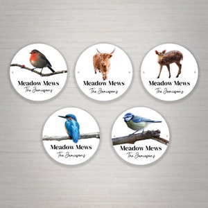 Personalised Round Birds Highland Cow Deer House Sign Plaque Pet House Number Gate Sign Metal Aluminium (UV PRINTED)