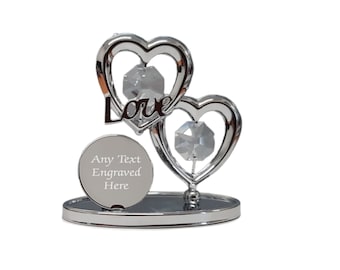 Personalised Engraved Crystocraft Double Heart Ornament With Clear Crystals Ideal For Birthday Mothers Day Christmas WeddingGift