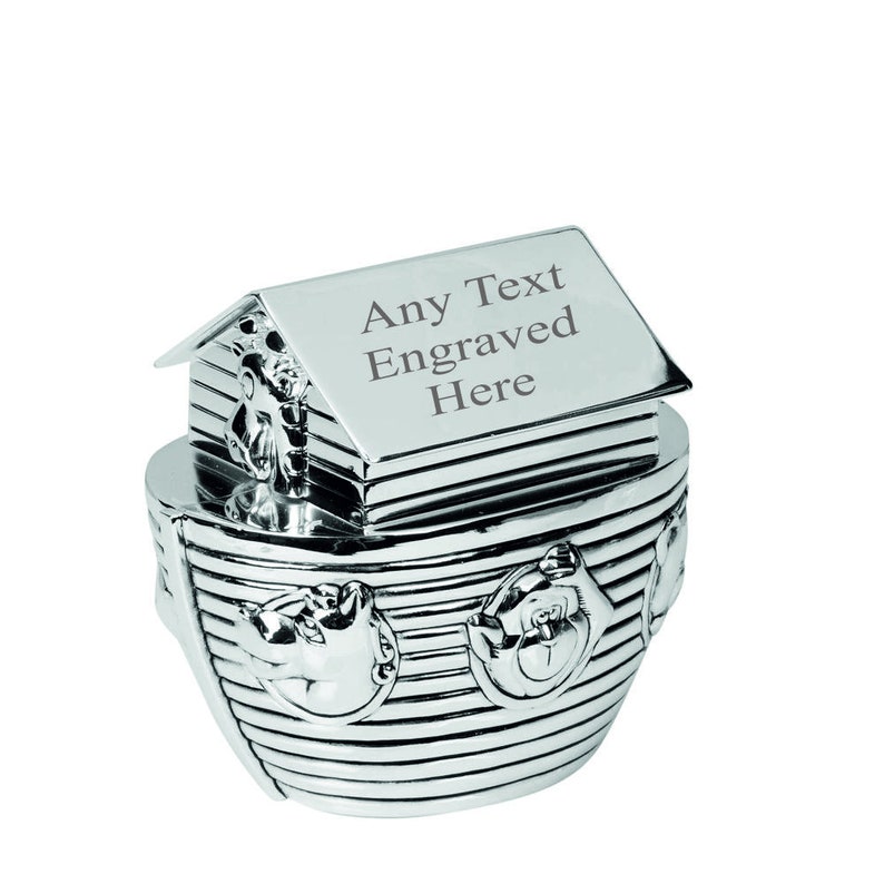 Personalised Engraved Silver-plated Noah's Ark Bank Money Box Christening / Birthday Gift image 2