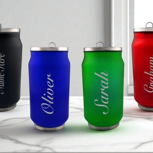 Personalised Engraved Any Name Double Wall Can Style Bottle 330ml 11.5oz Hot Cold 4 Colours Available