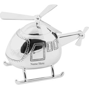 Personalisierte gravierte versilberte Hubschrauber Bank Spardose Taufe / Geburtstagsgeschenk