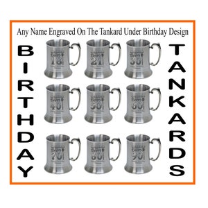 Personalised  Birthday Design Steel us Pint Tankard (500ml)  18 21 30 40 50 60 70 80 90