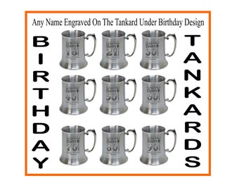 Personalised  Birthday Design Steel us Pint Tankard (500ml)  18 21 30 40 50 60 70 80 90