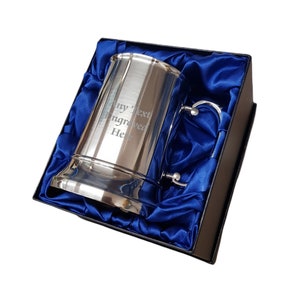 Personalised Stainless Steel US 1 Pint Tankard (500ml) in a Silk Presentation Box - Any Text You Want