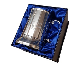present presentation box Personalised Stainless Steel US 1 Pint Tankard (500ml) in a Silk Presentation Box - Any Text You Want