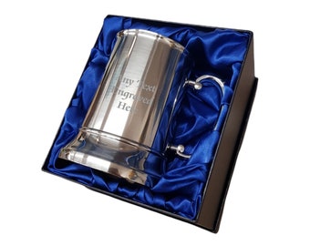 Personalised Stainless Steel US 1 Pint Tankard (500ml) in a Silk Presentation Box - Any Text You Want