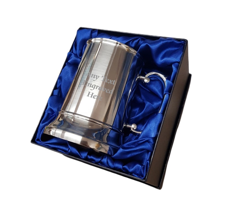 Personalised Stainless Steel US 1 Pint Tankard 500ml in a Silk Presentation Box Any Text You Want image 1