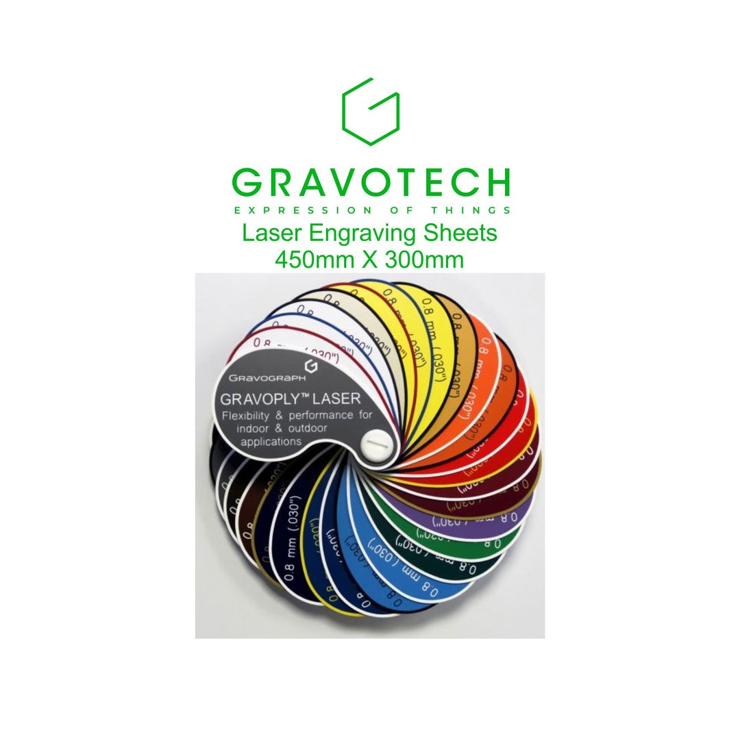 Gravoply 1.6mm Laser Engravable Sheet 450mm X 300mm Various Colours