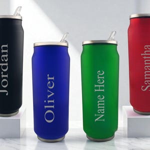 Personalised Engraved With Any Name Double Wall Can Style Bottle 500ml 17.5oz Hot Cold 4 Colours Available