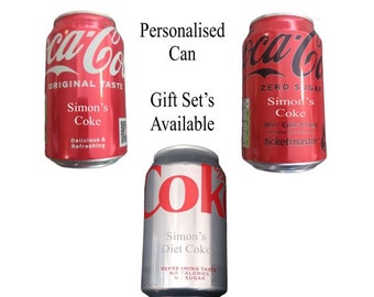 Personalised Engraved Coca Cola Can's & 10oz Mixer Glass In Silk Lined Gift Box or Can Only Ideal Gift For Birthday Wedding Anniversary Him