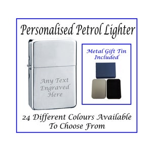 Personalised Lighter In Metal Gift Tin 24 Colours Available