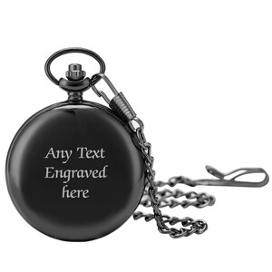 Personalised Black Pocket Watch With Arabic Dial Chain Any Text ...