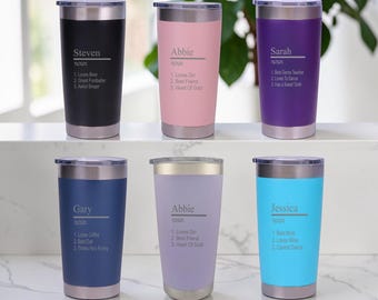 Personalised Engraved Noun/Definition Double Wall Insulated Cup 500ml 17.5oz Hot Cold Coffee Tea 6 Colours Available