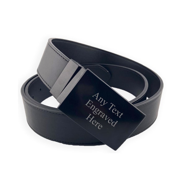 Personalisierter gravierter schwarzer PU-Gürtel mit Metallschnalle mit Nachricht perfektes Geschenk für Hochzeit Geburtstag Weihnachten Ruhestand Jahrestag