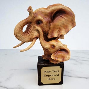 Personalised Elephant Nature Craft wood Effect Resin Figurine Ornament Wedding/ Anniversary/ Birthday/ Retirement