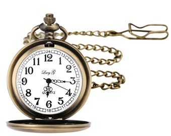 ?Unisex Pocket Watch with chain Engraved Personalised Pocket Watch and Chain Gold 24k Clad  main image 2