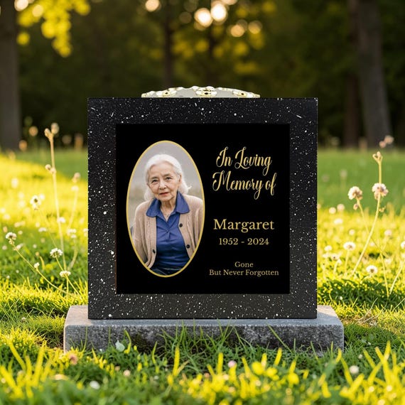 Personalised Printed Black Memorial Rose Bowl Grave Marker Flower Pot Vase (UV PRINTED)
