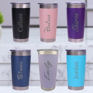 Personalised Engraved Any Name Double Wall Insulated Cup 500ml 17.5oz Hot Cold Coffee Tea 6 Colours Available