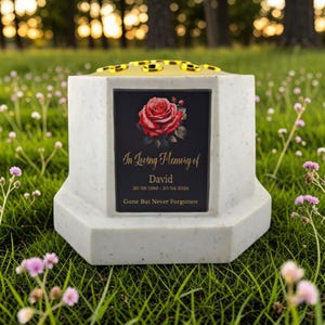 Jarrón conmemorativo personalizado con diseño de rosa, color negro o blanco (impresión UV).