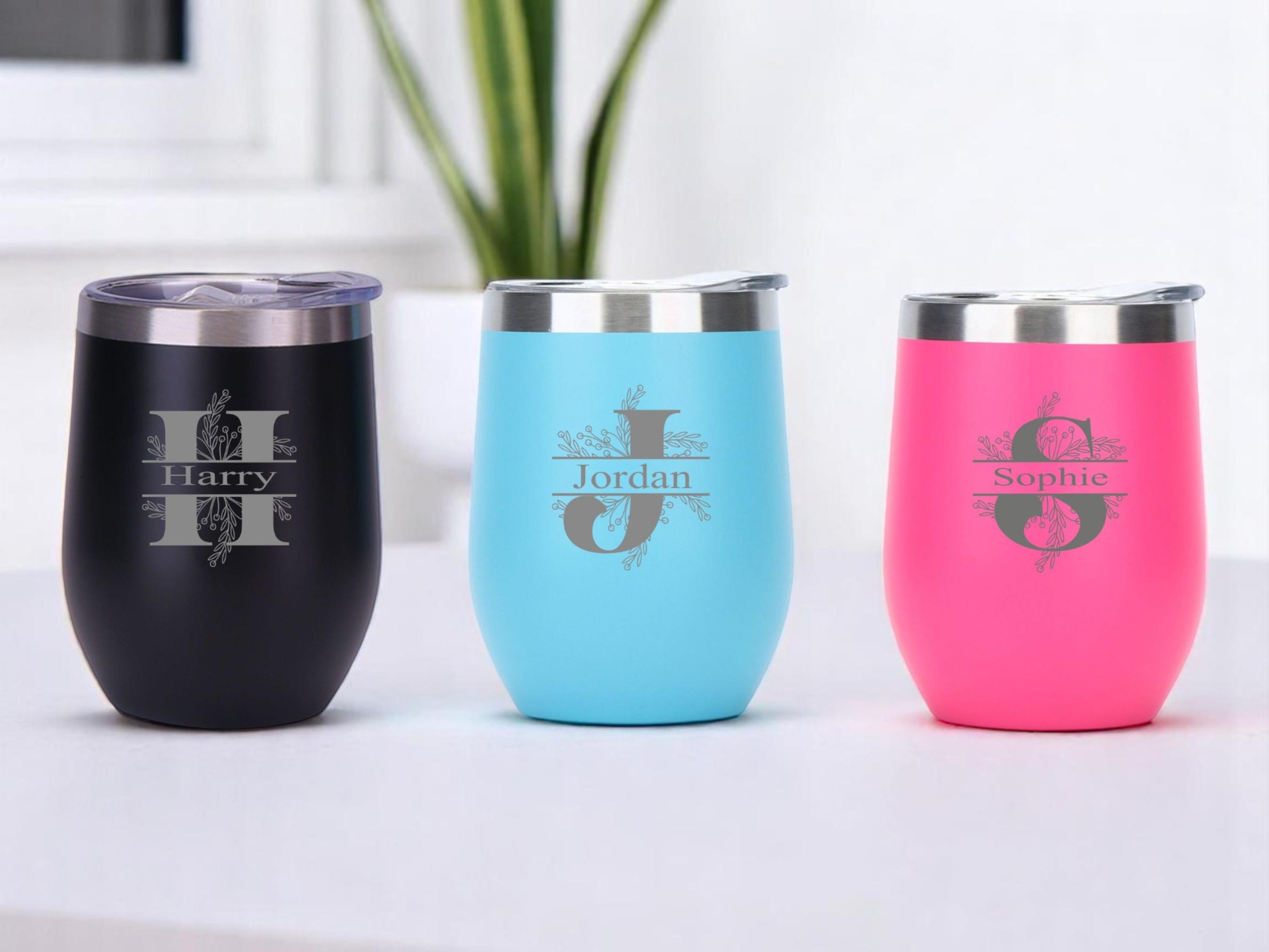 Personalized 12oz Pink Thermos Cup – Insulated Travel Mug For Hot/Cold Drinks, Engraved Initial