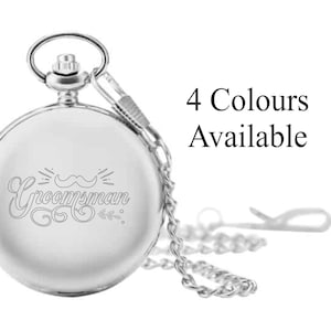 Personalisierte gravierte Groomsman Taschenuhr mit arabischem Zifferblatt & Kette verschiedene Farben verfügbar Hochzeit
