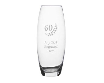 Personalised Engraved 60 With Stars Bullet Glass Vase Various Designs and Sizes Available Perfect Gift For Mothers Day Birthdays Wedding