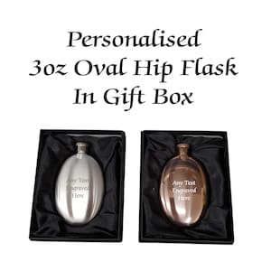 Personalised Engraved 3oz Square/Oval Hip Flask Engraved Birthday/Wedding/Gift/Bridesmaid/Best Man/Retirement