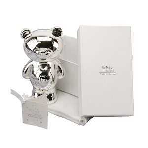 Personalised Engraved Silver-plated Teddy Bear Bank Money Box Christening / Birthday Gift