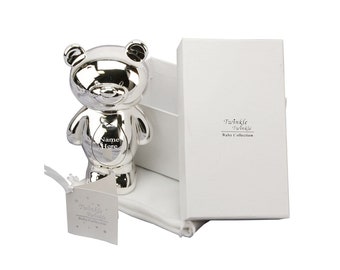 Personalised Engraved Silver-plated Teddy Bear Bank Money Box Christening / Birthday Gift