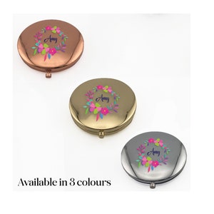Personalised Compact Mirror Various Design/Colours Available Flowers Rainbow Unicorn (UV PRINTED)