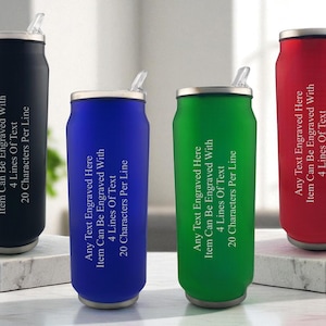 Personalised Engraved Any Message Double Wall Can Style Bottle 500ml 17.5oz Hot Cold 4 Colours Available