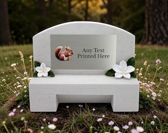 Personalised Printed White Large Memorial Bench With Silver Plaque Grave Marker Various Designs Available Robin Kingfisher Owl  (UV PRINTED)