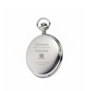 Personalised Wedding Usher Top Hat Design Silver Pocket Watch With Chain In a Velvet Pouch PWS270