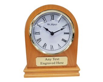 Personalised Wooden Arched Mantel Clock Wedding/ Anniversary/ Birthday/ Retirement