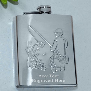 Personalised Engraved 7oz Debossed Fishing Hip Flask Various Boxes Available