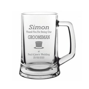 Personalised Wedding Groomsman Top Hat Design Pint Glass Tankard In A Paper Box GT272