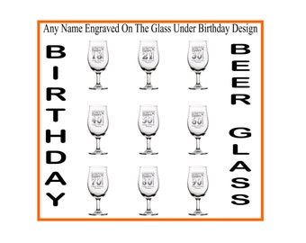 Personalised  Birthday Design Stemmed Half Pint Beer Glass 18 21 30 40 50 60 70 80 90