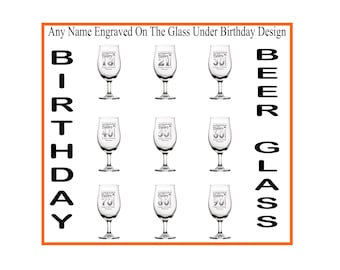 Personalised  Birthday Design Stemmed Half Pint Beer Glass 18 21 30 40 50 60 70 80 90