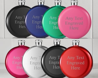 Personalised Engraved 5oz Round Hip Flask Available In Various Colours
