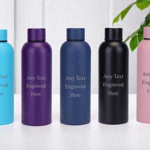 Personalised Engraved Any Message Double Wall Insulated Water Bottle 500ml 17.5oz Hot Cold 5 Colours Available