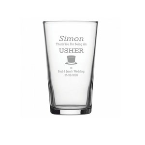 Personalised Wedding Usher Top Hat Design Pint Glass In a Silk Box PG270