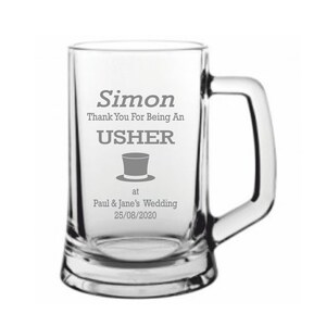 Personalised Wedding Usher Top Hat Design Pint Glass Tankard In a Paper Box GT270