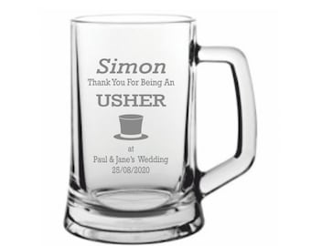 Personalised Wedding Usher Top Hat Design Pint Glass Tankard In a Paper Box GT270