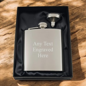 Personalised 6oz Silver Hip Flask In A Silk Lined Gift Box With Funnel