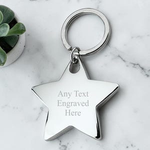 Personalised Engraved Silver Plated Keyring Star/Oval/Round/Square/Rectangle Ideal New Home Gift New Car Gift Sentimental Keyring Birthday