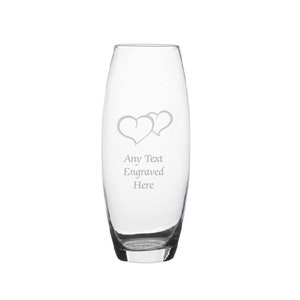 Personalised Engraved Double Heart Bullet Glass Vase Various Designs and Sizes Available Perfect Gift For Mothers Day Birthdays Wedding