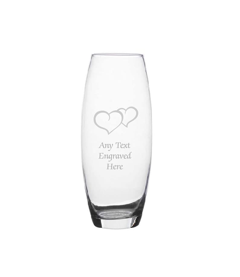 Personalised Engraved Double Heart Bullet Glass Vase Various Designs and Sizes Available Perfect Gift For Mothers Day Birthdays Wedding image 1